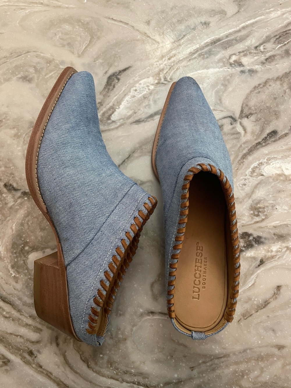 Lucchese Denim-Style Slip-On Loafers with Braided Trim - Picture 2 of 3
